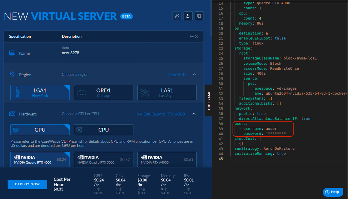 The Web UI with the YAML editor open